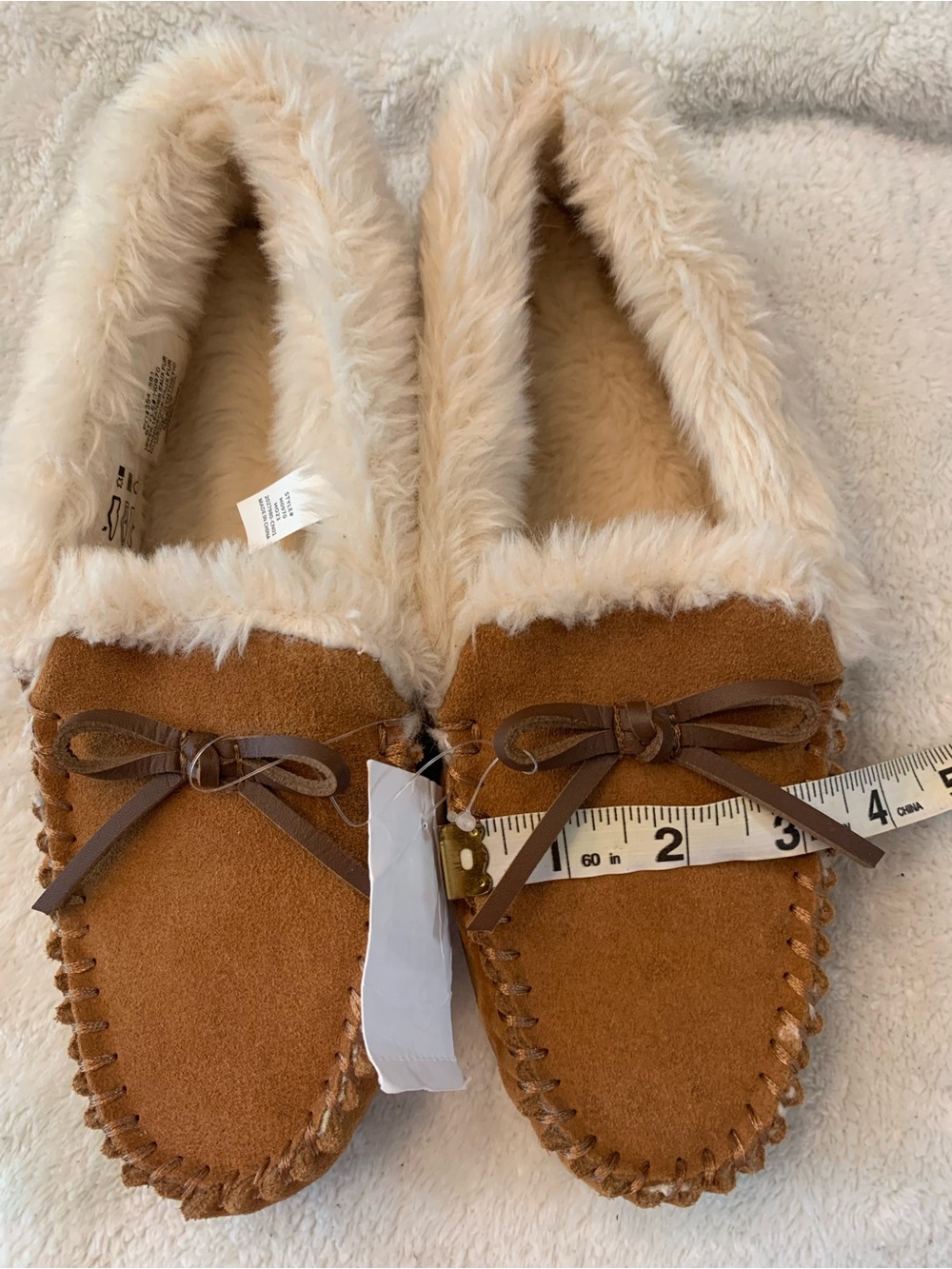 J. Crew Chestnut Suede-Look Faux Fur Moccasins
